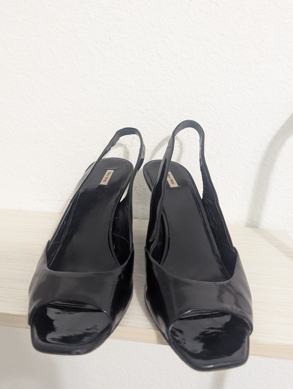 Vintage Miu Miu Black Patent Leather Slingback Wedge - Picture 2 of 9